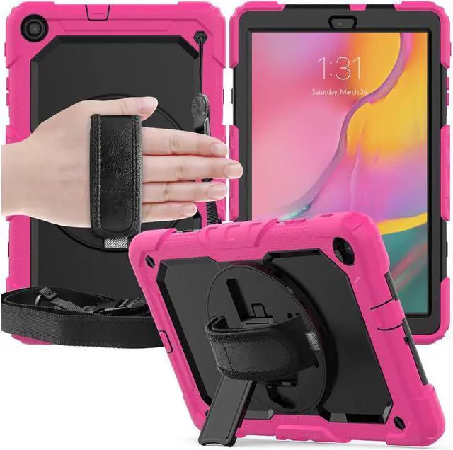 Alt view image 7 of 7 - BONAEVER For Galaxy Tab A 10.1 Case with 360 Rotating Stand Shoulder Strap Shockproof Cover with Pencil Holder & Screen Protector for Galaxy Tab A 10.1 SM-T510 T515