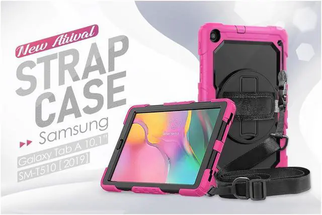 Alt view image 6 of 7 - BONAEVER For Galaxy Tab A 10.1 Case with 360 Rotating Stand Shoulder Strap Shockproof Cover with Pencil Holder & Screen Protector for Galaxy Tab A 10.1 SM-T510 T515