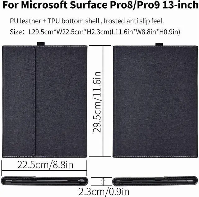 Alt view image 3 of 7 - BONAEVER Case for 13 Inch Microsoft Surface Pro 9 2022 / Surface Pro 8 2021 - Multiple Angle Viewing PU Leather Business Cover with Pencil Holder