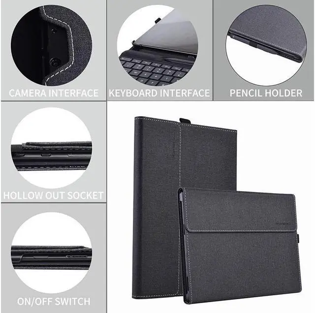 Alt view image 7 of 7 - BONAEVER Case for 13 Inch Microsoft Surface Pro 9 2022 / Surface Pro 8 2021 - Multiple Angle Viewing PU Leather Business Cover with Pencil Holder