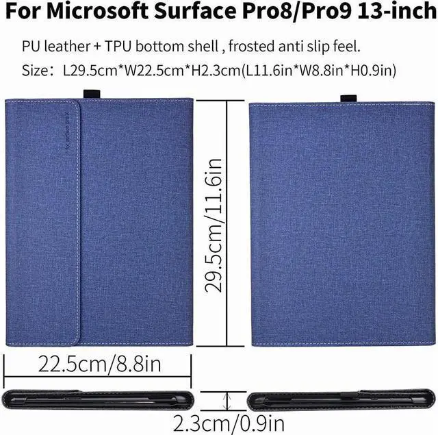Alt view image 2 of 7 - BONAEVER Case for 13 Inch Microsoft Surface Pro 9 2022 / Surface Pro 8 2021 - Multiple Angle Viewing PU Leather Business Cover with Pencil Holder