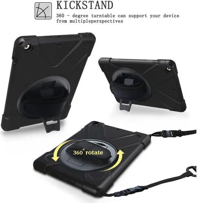 Alt view image 3 of 7 - BONAEVER For iPad Mini Case iPad Mini 1 2 3 Case Cover with 360 Degree Rotating Stand and Grip Strap Shoulder Strap ShockProof Rugged Protective Cover