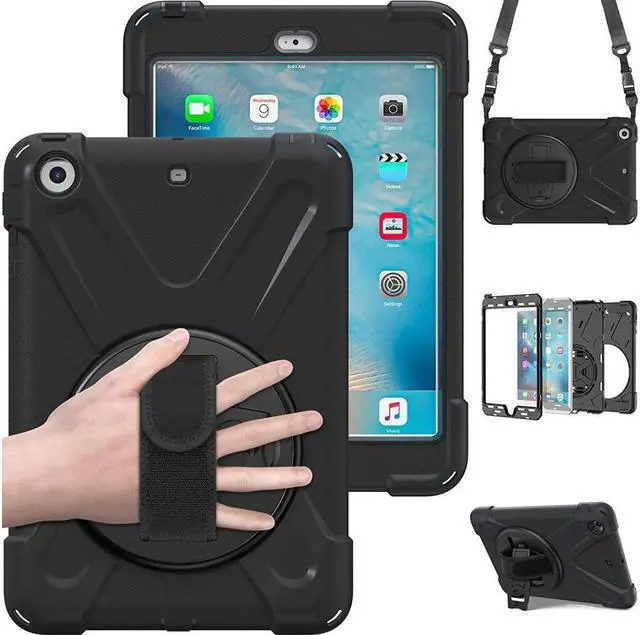 Main image of BONAEVER For iPad Mini Case iPad Mini 1 2 3 Case Cover with 360 Degree Rotating Stand and Grip Strap Shoulder Strap ShockProof Rugged Protective Cover