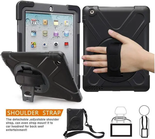 Main image of BONAEVER For iPad 2 Case iPad 3 Case iPad 4 Case Cover Shockproof Protective Cover with Rotable Hand Strap Stand and Shoulder Strap