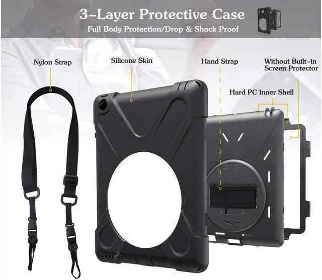 Alt view image 7 of 7 - BONAEVER For iPad 2 Case iPad 3 Case iPad 4 Case Cover Shockproof Protective Cover with Rotable Hand Strap Stand and Shoulder Strap