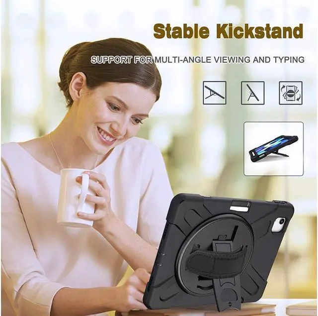 Alt view image 3 of 7 - BONAEVER Case for iPad Air 5 10.9 2022 / Air 4 10.9 2020 / iPad Pro 11 Inch 2021 2020 2018 Shockproof Cover with Pencil Holder Stand and Shoulder Strap
