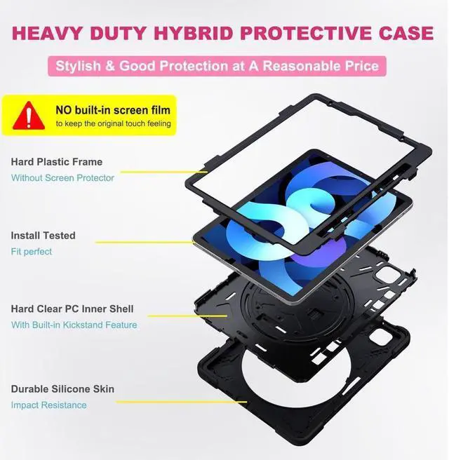 Alt view image 7 of 7 - BONAEVER Case for iPad Air 5 10.9 2022 / Air 4 10.9 2020 / iPad Pro 11 Inch 2021 2020 2018 Shockproof Cover with Pencil Holder Stand and Shoulder Strap