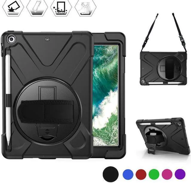 Main image of BONAEVER Case for iPad 9.7 inch 2018 2017 iPad 6th 5th Generation with Pencil Holder Shockproof Cover with Stand and & Shoulder Strap