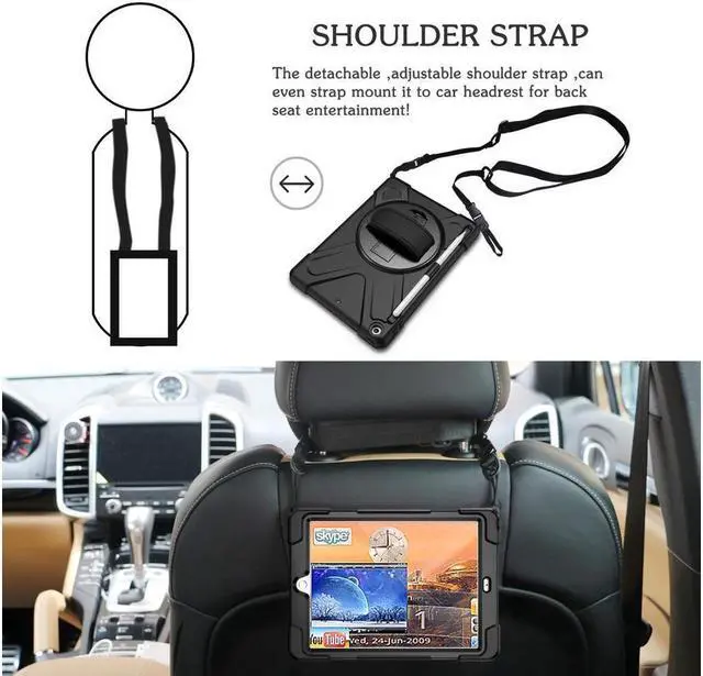 Alt view image 3 of 7 - BONAEVER Case for iPad 9.7 inch 2018 2017 iPad 6th 5th Generation with Pencil Holder Shockproof Cover with Stand and & Shoulder Strap