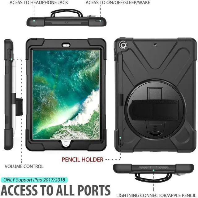 Alt view image 5 of 7 - BONAEVER Case for iPad 9.7 inch 2018 2017 iPad 6th 5th Generation with Pencil Holder Shockproof Cover with Stand and & Shoulder Strap