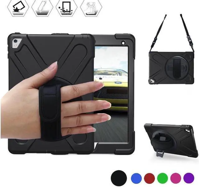 Main image of BONAEVER For iPad Pro 9.7 inch Case 2016 Model A1673 A1674 A1675 Shockproof Hard Cover with 360 Degree Rotating Stand and Strap Shoulder Strap