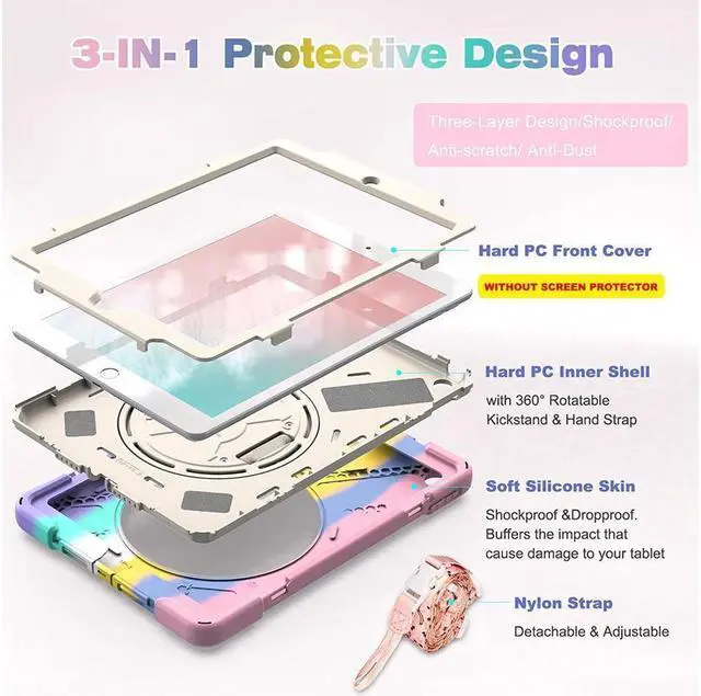 Alt view image 6 of 6 - BONAEVER For iPad Case 6th 5th Generation Case iPad 9.7 inch 2018 2017 Protective Cover with Pencil Holder Shoulder Strap Hand Strap Stand and