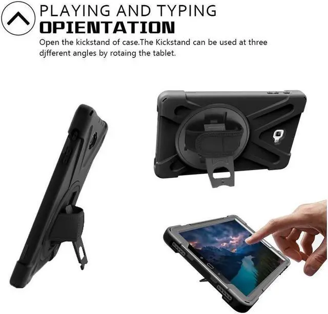 Alt view image 4 of 7 - BONAEVER For Samsung Galaxy Tab A 10.1 inch 2016 Case Model SM-T580 T585 T587 Protective Cover with H Grip Shoulder Strap & 360 Degree Stand