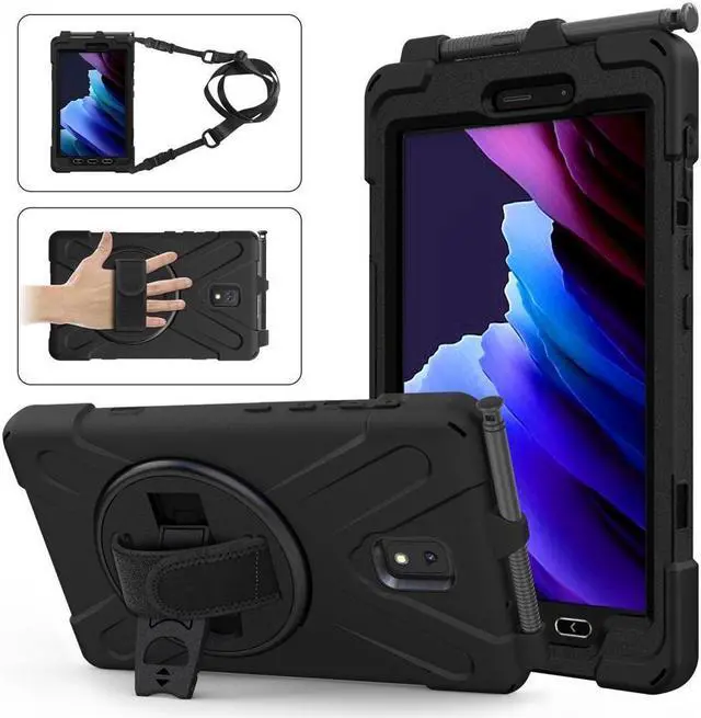 Main image of BONAEVER For Samsung Galaxy Tab Active 3 8.0 inch 2020 Case Model SM-T570 SM-T575 SM-T577 Shockproof Cover with Pencil Holder Stand and le & Shoulder Strap