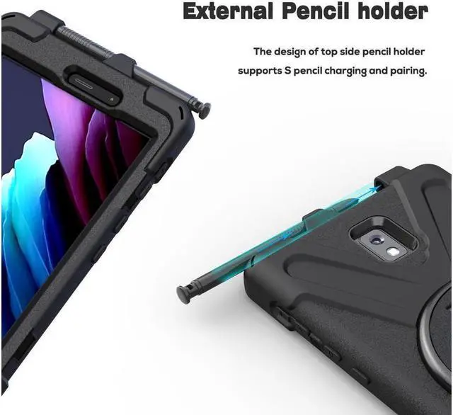 Alt view image 6 of 7 - BONAEVER For Samsung Galaxy Tab Active 3 8.0 inch 2020 Case Model SM-T570 SM-T575 SM-T577 Shockproof Cover with Pencil Holder Stand and le & Shoulder Strap