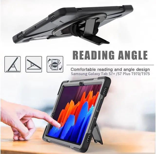 Alt view image 2 of 7 - BONAEVER For Galaxy Tab S8 Plus 2022 / S7 FE 2021 / S7 Plus 2020 12.4 inch Case SM-X800/X806/T730/T970/T975 Shockproof Cover with Pen Holder Shoulder Strap Stand