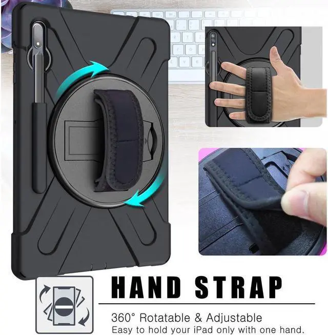 Alt view image 3 of 7 - BONAEVER For Galaxy Tab S8 Plus 2022 / S7 FE 2021 / S7 Plus 2020 12.4 inch Case SM-X800/X806/T730/T970/T975 Shockproof Cover with Pen Holder Shoulder Strap Stand