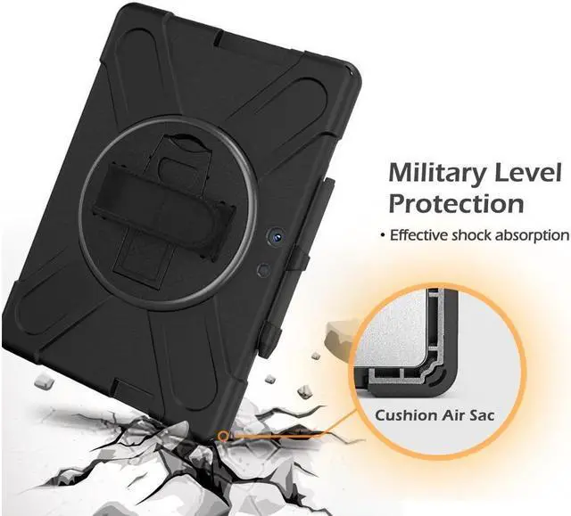 Alt view image 6 of 7 - BONAEVER For Microsoft Surface Pro X 13 inch Case Shockproof Protective Cover with Pen Holder Hand Strap Rotating Stand and Shoulder Strap