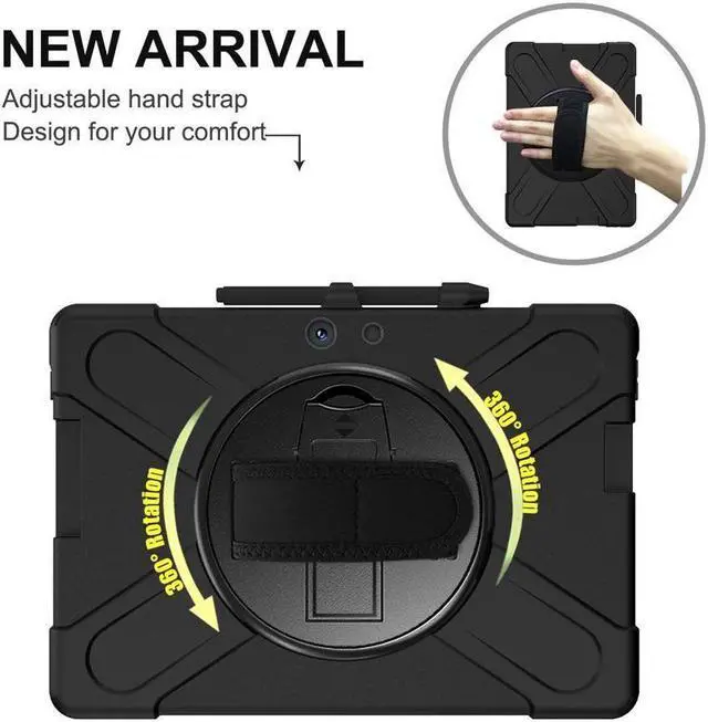 Alt view image 2 of 7 - BONAEVER For Microsoft Surface Pro X 13 inch Case Shockproof Protective Cover with Pen Holder Hand Strap Rotating Stand and Shoulder Strap