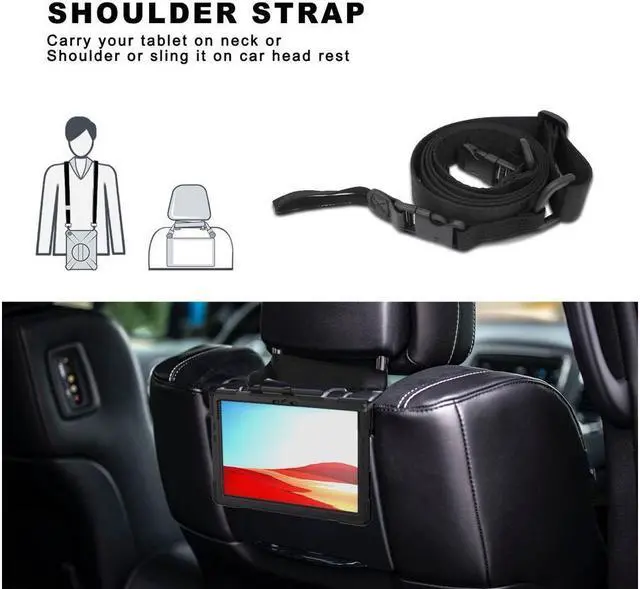 Alt view image 4 of 7 - BONAEVER For Microsoft Surface Pro X 13 inch Case Shockproof Protective Cover with Pen Holder Hand Strap Rotating Stand and Shoulder Strap