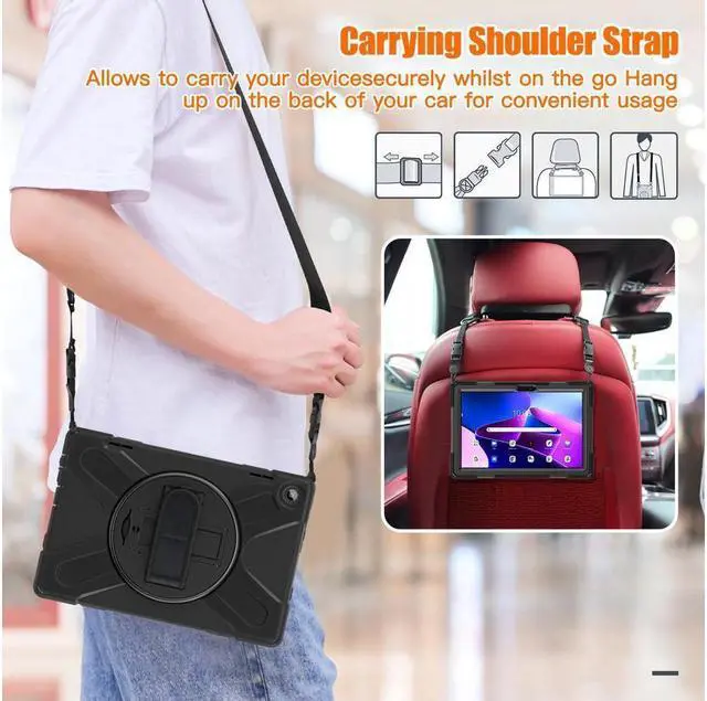Alt view image 3 of 7 - BONAEVER Case for Lenovo Tab M10 3rd Gen 10.1 inch 2022 Model TB-328FU TB-328XU with Pencil Holder Stand and & Shoulder Strap Protective Cover