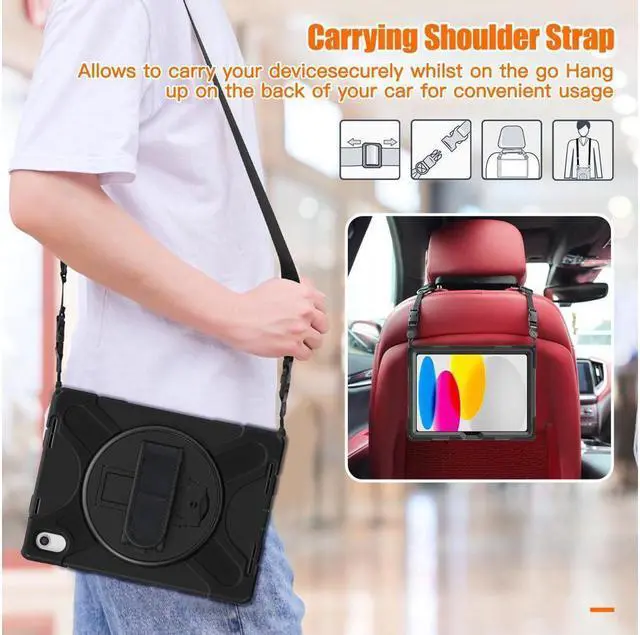 Alt view image 3 of 7 - BONAEVER For iPad (A16) 11th Generation 11 Inch 2025, iPad 10th Generation 10.9 inch 2022 Shockproof Cover with Pencil Holder Shoulder Strap Stand