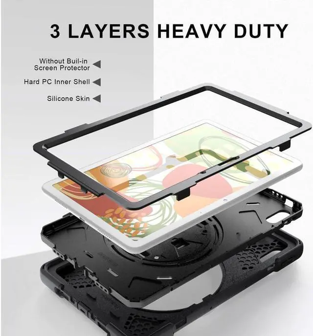 Alt view image 7 of 7 - BONAEVER Huawei MatePad 10.4 inch 2020 2022 Case with Rotating Stand and / Hand Strap / Shoulder Belt Hybrid Armor Rugged Shockproof Cover
