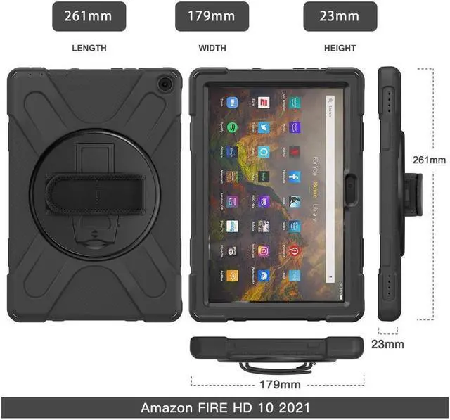 Alt view image 7 of 7 - BONAEVER For Amazon Kindle Fire HD 10 / Fire HD 10 Plus 11th Generation 2021 Case Shockproof Cover with Pencil Holder Stand and & Shoulder Strap