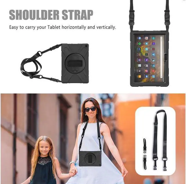 Alt view image 6 of 7 - BONAEVER For Amazon Kindle Fire HD 10 / Fire HD 10 Plus 11th Generation 2021 Case Shockproof Cover with Pencil Holder Stand and & Shoulder Strap