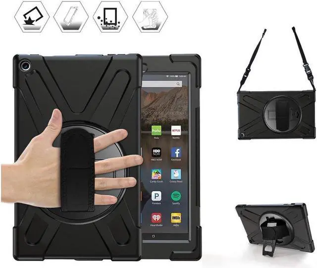 Main image of BONAEVER For Amazon Kindle Fire HD 10 2017 2018 2019 Case Shockproof Protective Cover with Rotating Hand Strap Carrying Shoulder Strap Stand and