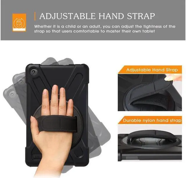 Alt view image 4 of 7 - BONAEVER For Amazon Fire 7 2017 7th Generation Case Shockproof Cover Protective Cover With Stand and Strap Shoulder Strap