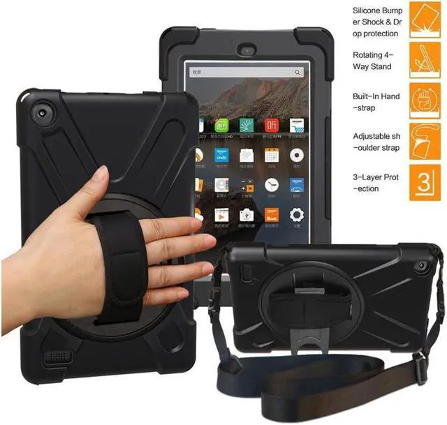 Main image of BONAEVER For Amazon Fire HD 8 Case 2018 / 2017 Released - 8th / 7th Generation Protective Cover Stand and Strap Shoulder Strap