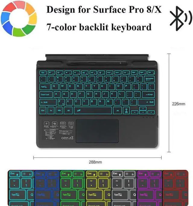 Alt view image 4 of 7 - BONAEVER Type Cover for 13 Inch Microsoft Surface Pro 8 / Surface Pro X Ultra Thin Portable Wireless Bluetooth Keyboard with 7-Color Backlits Built-in Rechargeable Battery