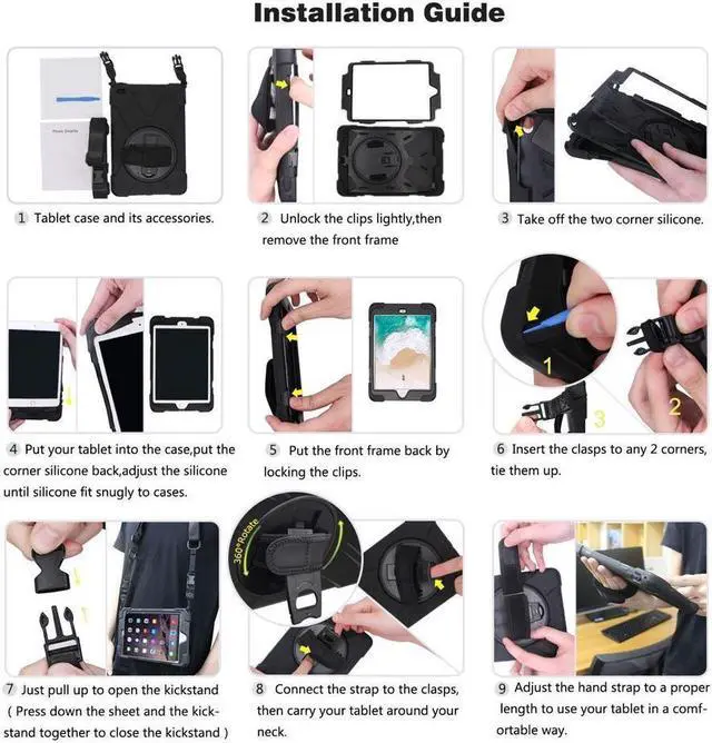 Alt view image 7 of 7 - BONAEVER For Amazon Kindle Fire HD 10 2017 2018 2019 Case Shockproof Protective Cover with Rotating Hand Strap Carrying Shoulder Strap Stand and