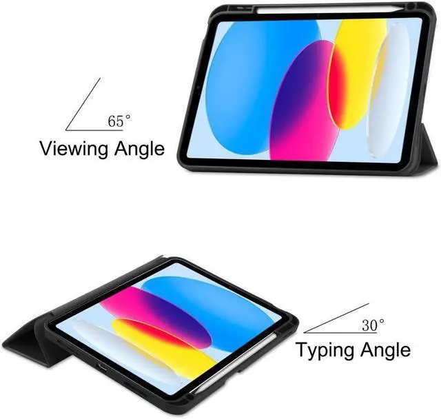 Alt view image 3 of 7 - BONAEVER Case Compatible with iPad 10th Generation 10.9 Inch 2022 with Pencil Holder Protective Stand Cover with Soft Back Auto Sleep/Wake + Universal Stylus Pen