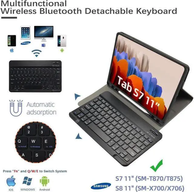 Alt view image 3 of 7 - BONAEVER Keyboard Case for Samsung Galaxy Tab S8 / S7 11 inch (Model for SM-X700/X706/T870/T875/T878) Wireless KeyboardSlim Stand Cover with Pen Holder