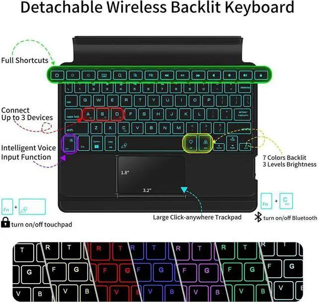 Alt view image 3 of 7 - BONAEVER Magnetic Keyboard Case For iPad Air 11 Inch M3 M2 2025 2024 iPad Pro 11 inch 4th 3rd 2nd 1 Stand Gen 2022 2021 2020 2018 iPad Air 5 Air 4 10.9 2022 2020 with Pencil Holder Backlit Trackpad