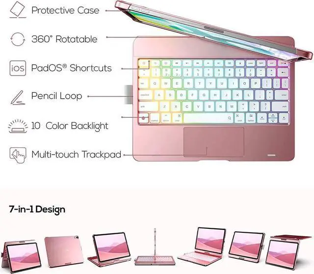 Alt view image 2 of 7 - BONAEVER Touchpad Case with Keyboard for iPad (A16) 11th Generation 11 Inch 2025, iPad 10th Generation 10.9 inch 2022 with Trackpad - 360° Rotatable - Wireless Backlit Keyboard Cover with Pen Holder