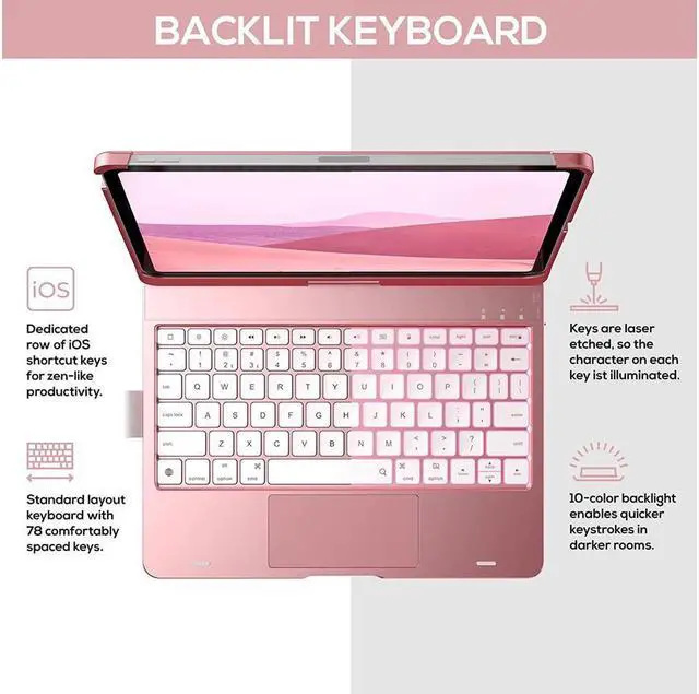 Alt view image 3 of 7 - BONAEVER Touchpad Case with Keyboard for iPad (A16) 11th Generation 11 Inch 2025, iPad 10th Generation 10.9 inch 2022 with Trackpad - 360° Rotatable - Wireless Backlit Keyboard Cover with Pen Holder