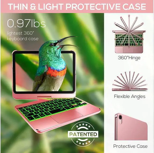 Alt view image 4 of 7 - BONAEVER Touch Wireless Keyboard Case for iPad Mini 6 2021 8.3 inch Touchpad 7 Color Backlit 360 Rotatable Protective Cover For iPad Mini 6th Generation 8.3" 2021