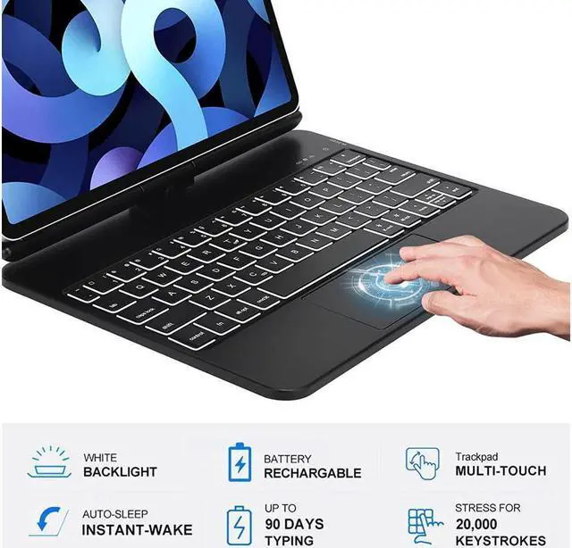 Alt view image 3 of 7 - BONAEVER Wireless Magic Keyboard Case for iPad Air 11 Inch M3 M2 2025 2024 iPad Pro 11 Inch 2022 2021 2020 2018 iPad Air 5th 4th Gen 10.9 with Trackpad