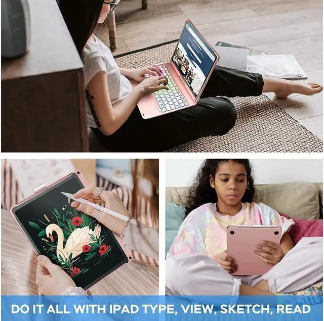 Alt view image 5 of 7 - BONAEVER Wireless Touchpad Keyboard Case For iPad Pro 11 inch 2022 2021 2020/iPad Air 5 10.9 2022/Air 4 10.9 2022 with Pencil Holder 7 Colors Backlit