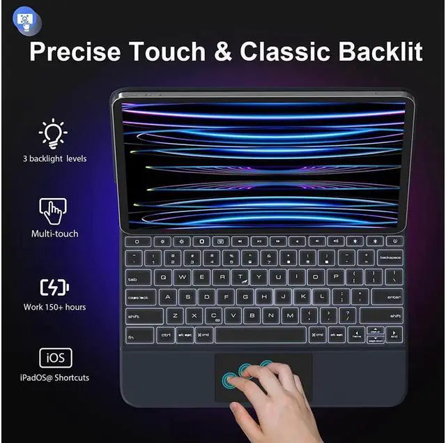 Alt view image 2 of 7 - BONAEVER Magnetic Floating Keyboard Case for iPad Pro 12.9 inch 6th Generation 2022 5th / 4th / 3rd Gen 2021 2020 2018 Slim Keyboard Cover with Trackpad Backlit