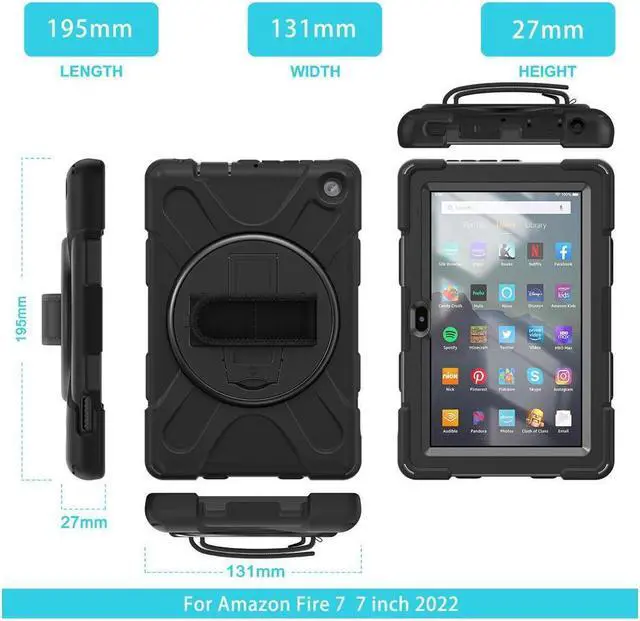 Alt view image 6 of 7 - BONAEVER Case For All New Amazon Fire 7 inch 12th Generation 2022 Released Shockproof Protective Cover With Stand and Strap Shoulder Strap
