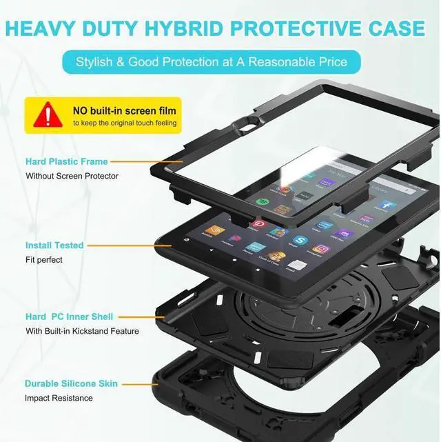 Alt view image 7 of 7 - BONAEVER Case For All New Amazon Fire 7 inch 12th Generation 2022 Released Shockproof Protective Cover With Stand and Strap Shoulder Strap