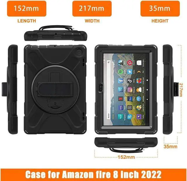 Alt view image 7 of 7 - BONAEVER All New Amazon Fire HD 8 / Fire HD 8 Plus Case - 12th Generation 2022 Shockproof Protective Cover With Stand and Strap Shoulder Strap