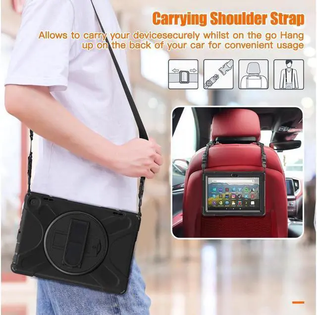 Alt view image 3 of 7 - BONAEVER All New Amazon Fire HD 8 / Fire HD 8 Plus Case - 12th Generation 2022 Shockproof Protective Cover With Stand and Strap Shoulder Strap