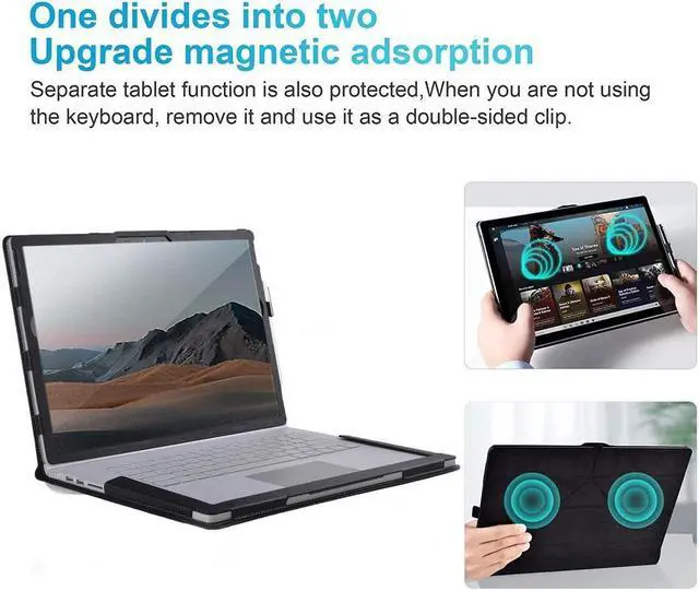 Alt view image 3 of 7 - BONAEVER Case for 15 inch Microsoft Surface Book 3 / Surface Book 2 / Surface Book 1 PU Leather Folio Protective Laptop Cover with Stand Pencil Holder