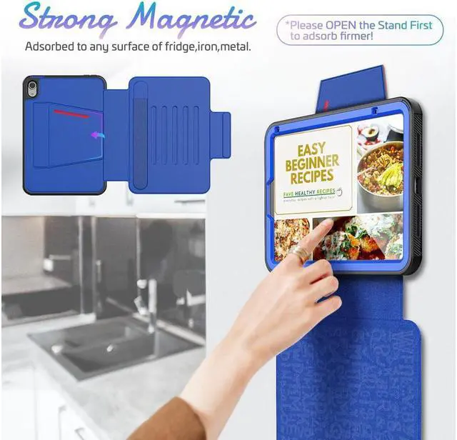 Alt view image 6 of 7 - BONAEVER Magnetic Case for iPad mini 7 (A17 Pro) 2024 / Mini 6 2021 8.3 inch- Multiple Angle Shockproof Rugged Stand Case Soft TPU Back Cover with Pencil HolderCard Slot Auto Sleep Wake Blue
