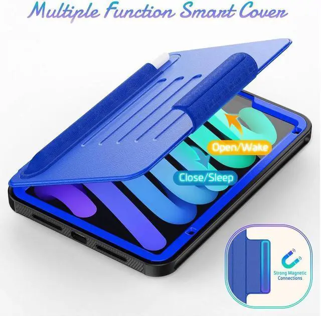 Alt view image 4 of 7 - BONAEVER Magnetic Case for iPad mini 7 (A17 Pro) 2024 / Mini 6 2021 8.3 inch- Multiple Angle Shockproof Rugged Stand Case Soft TPU Back Cover with Pencil HolderCard Slot Auto Sleep Wake Blue